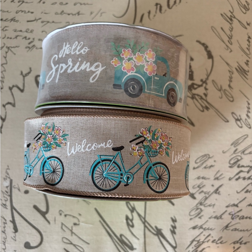 Spring Welcome Ribbon with Floral Bicycle Design